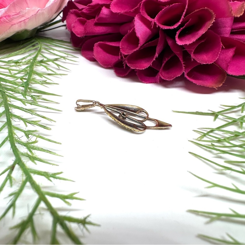 Vintage ⚜️ 14K Gold Enameled Art Nouveau Teardrop Pendant - Picture 7 of 12